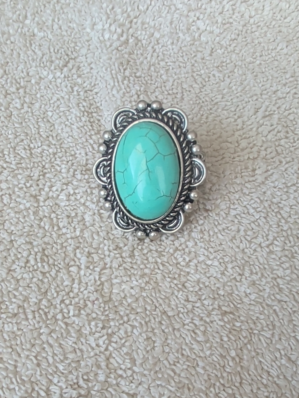 Turquoise Oval Stone Silver-Tone Statement Ring - Women Jewelry